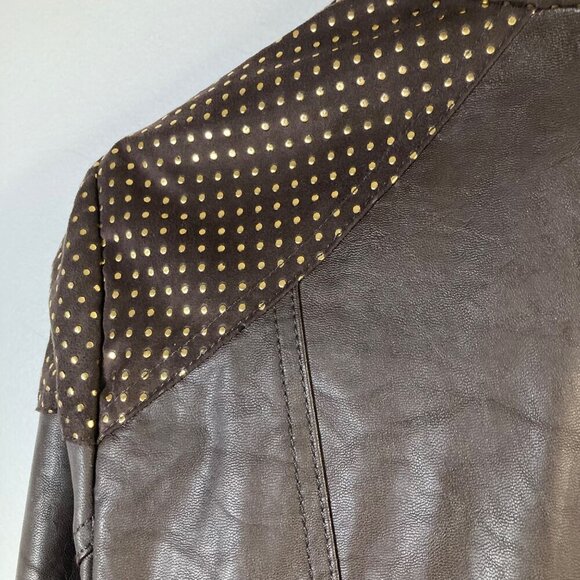 Womens Chicos Faux Leather Studded Moto Jacket Brown Gold M PU Viscose Polyester - Picture 6 of 9